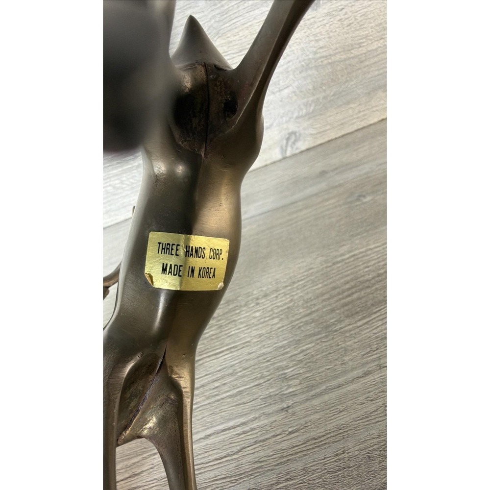 Vtg Brass Buck Deer Stag Figure Reindeer MCM 6 Point Antlers Animal 9" Korea - Picture 10 of 12